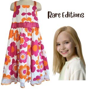 RARE EDITIONS Pink Orange & White Sleeveless Floral Dress - Girl's 6
